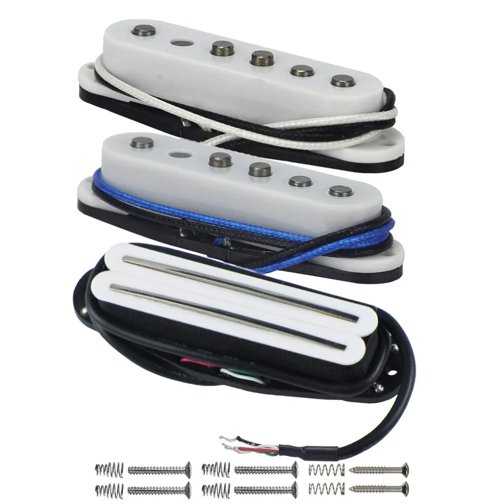 

FLEOR 3pcs/Set of Staggered Alnico V 5 Guitar Single Coil/Dual Hot Rail Humbucker Pickups for Neck/Middle/Bridge Pickup,White