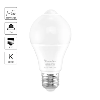 

led e27 7W PIR Motion Sensor E27 LED Light Bulb Light sensor Auto ON/OFF At Night for Porch Hallway Patio Garage AC 100-240V
