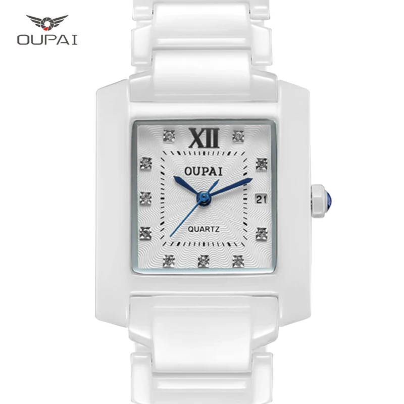 OUPAI квадратный модный керамический викторины часы водонепроницаемые женские часы Роскошные простые женские часы с календарем