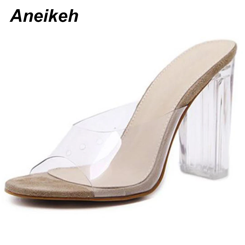 Aneikeh جديد النساء الصنادل البلاستيكية الكريستال كعب شفافة النساء مثير واضحة عالية الكعب الصيف الصنادل مضخات الأحذية حجم 41 42