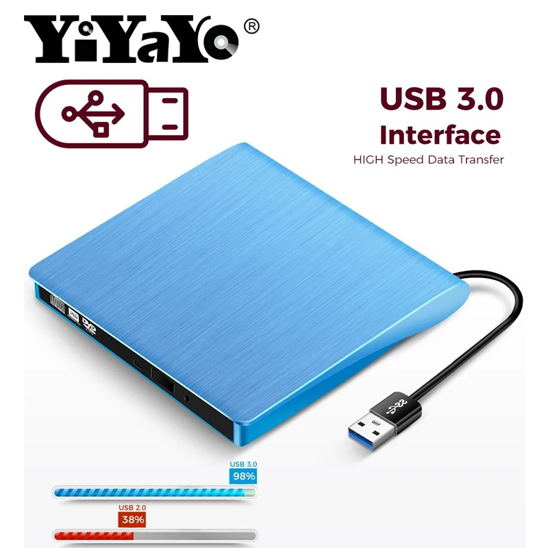YiYaYo USB 3.0 External Drive DVD-ROM CD-RW DVD-RW Burner Player Portable Reader Slim for Windows7/8/10 Laptop