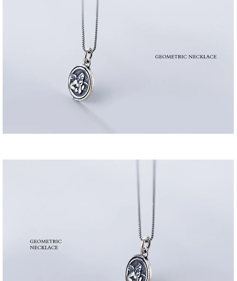 Vintage Sterling Silver Angel Necklace S925 Retro Round Coin Pendant Necklaces For Women Jewellery Collar De Moneda Bijoux 2019 (5)