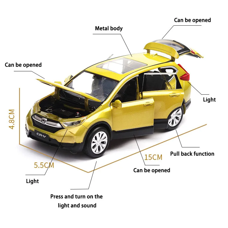 Литая под давлением модель автомобиля SUV Honda C-RV 1/32 из металлического сплава моделирование оттягивание автомобиля огни Игрушки транспортные средства для детей Подарки для детей