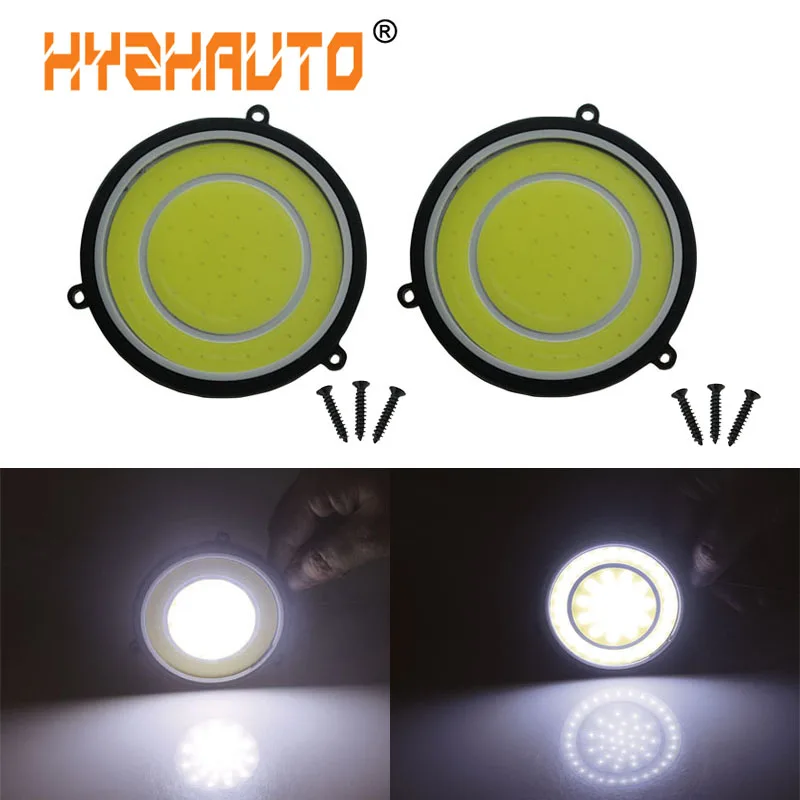 

HYZHAUTO 2Pcs 90mm COB Car LED Daytime Running Lights Round Shape COB Car LED Fog Lights DRL Driving Lamp White 6500K 12V