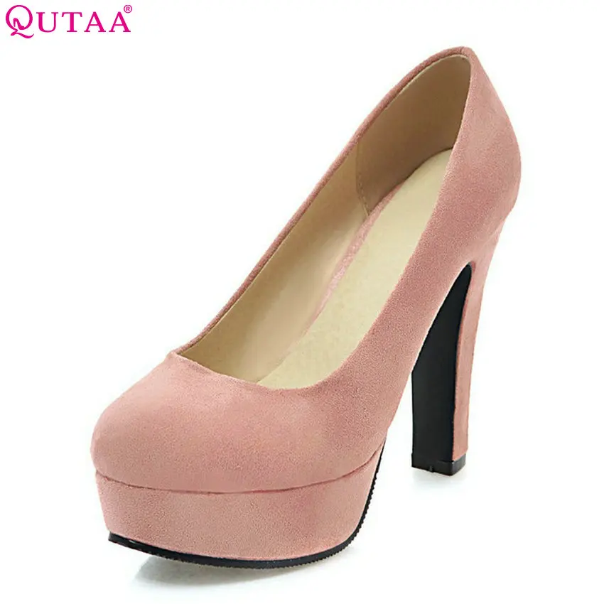 

QUTAA 2018 Women Pumps Scrub Fashion Platform Square High Heel Slip on Wedding Shoes All Match Fashion Ladies Pumps Size 32-43