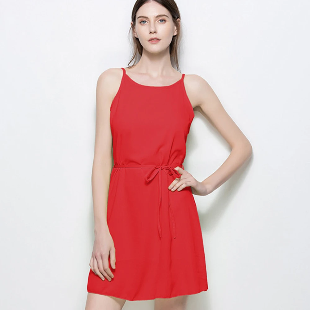 

Louyebouho Women Sleeveless Slim Chiffon Dress Sexy Solid Backless Lace up Sash Party Dresses Summer Fashion Vestidos Beachwear