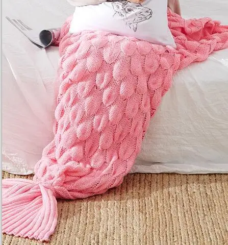 Мягкое вязаное одеяло «хвост русалки», спальный мешок ручной работы для детей, взрослых, на все сезоны, лучший подарок на день рождения, Рождество - Цвет: Fish pink