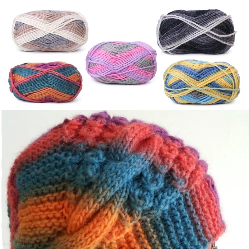 

100g Hand-woven Rainbow Colorful Crochet Cashmere Wool Blend Yarn Knitting Yarn