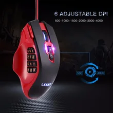 LESHP 19 Keys Professional RGB Gaming Mouse 3D Optical Wired Laser Game Mouse With Side Buttons and Adjustable Backlight