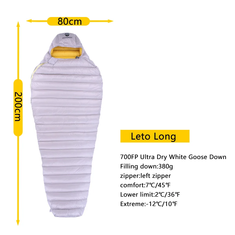 Aegismax ультрасухой белый гусиный пух спальные мешки 700fp типа «кокон» для походов на открытом воздухе, водоотталкивающий вниз, цвет серый - Цвет: LETO-L-Gray