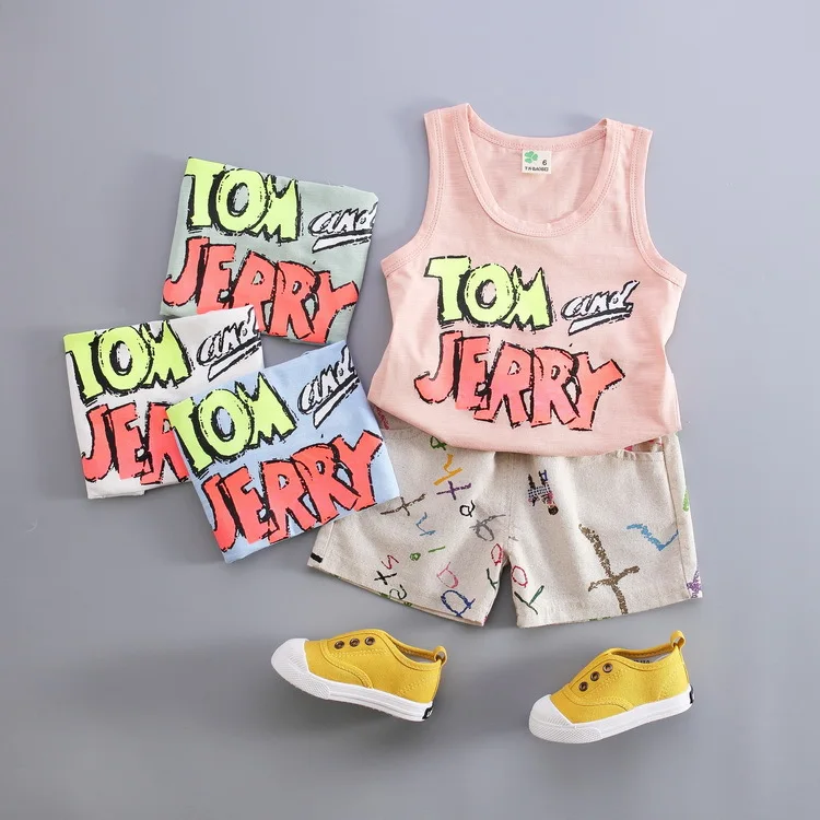 

new 2016 summer unisex kids clothing set newborn baby boys clothes letter print vest+loose pants 2pcs girls clothes suit 7-24M