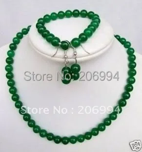 

Genuine 8mm green stone Beads necklace earrings bracelet fashion jewelry set free shipping