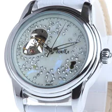 2016 New Arrival Luxury Brand BIAOKA women watches skeleton mechanical watch white leather ladies casual clock