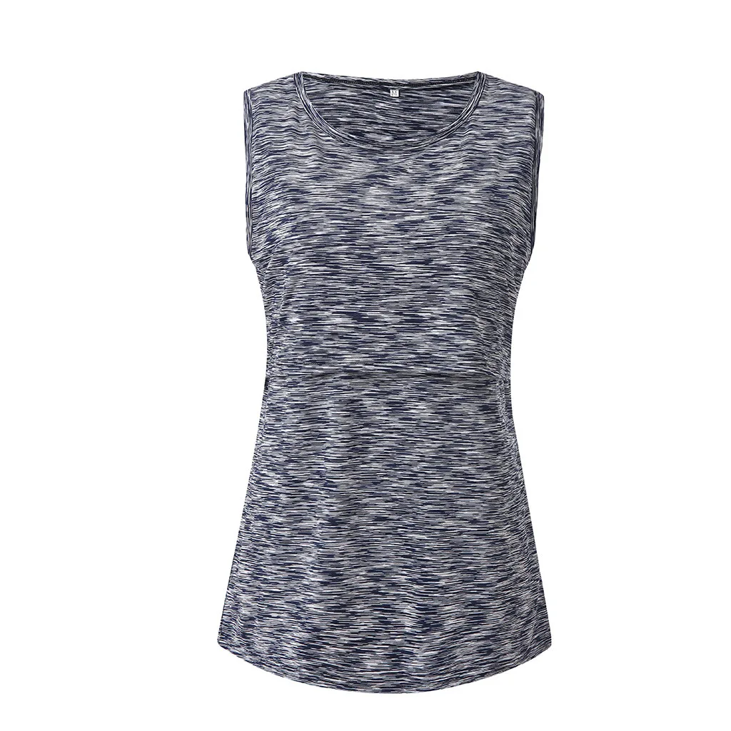 MUQGEW Pregnant Women T-Shirt Solid 0-Neck Costumes Breastfeeding Maternity Analik Nursing Double Layered Stripe Tank Top Shirts