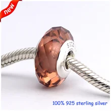 Подходит Pandora Браслеты абстрактные серебряные бусины с граненым розовым кристаллом стерлингового серебра 925 Подвески «сделай сам» оптом 5003Q