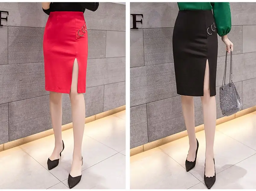 SEXMKL размера плюс зимняя юбка-карандаш Женская корейская мода Высокая талия красные юбки Офисная женская уличная юбка Сексуальная Jupe
