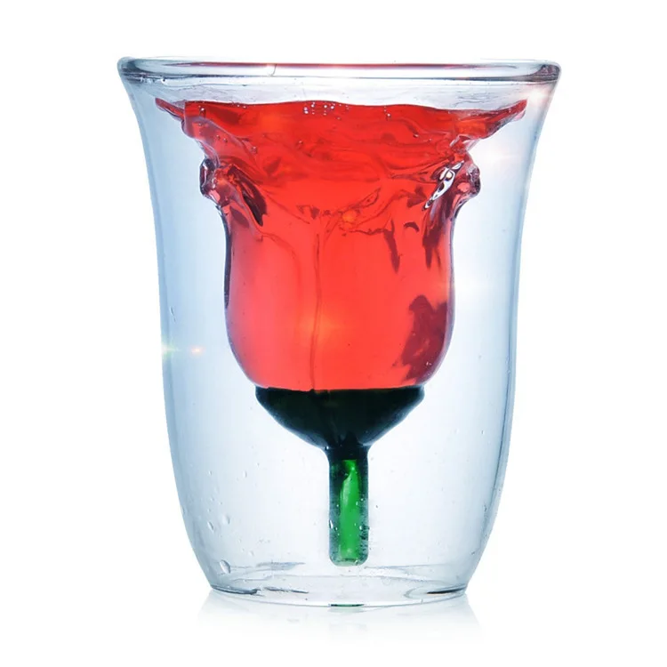 180 мл бокал для коктейлей с розой, двойное стекло, креативная форма розы, бокал для красного вина, подарки для влюбленных, бар, ресторан, атмосфера
