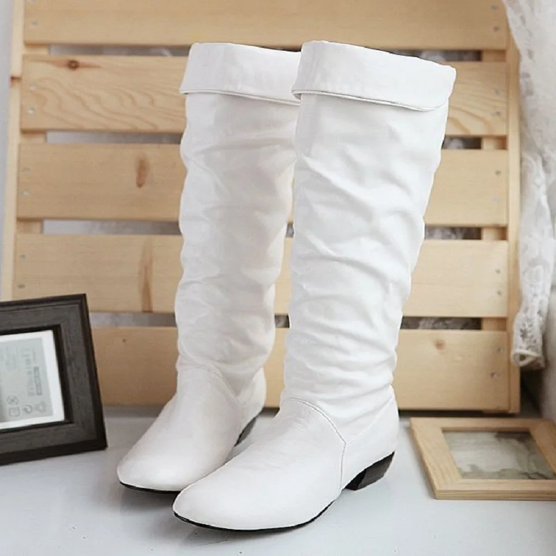 flat white boots knee high