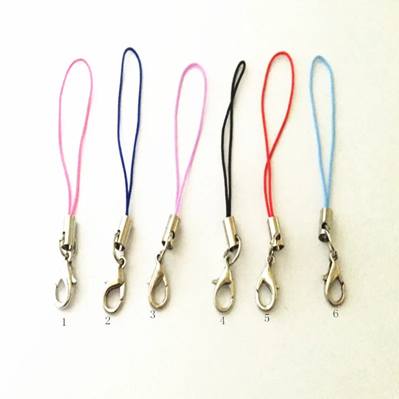 

40pcs/lot 65mm Mixed color mobile cell phone key strap chain with White K lobster clasps necklace pendant accessories