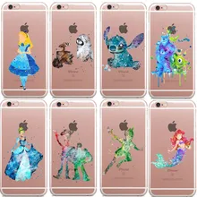 Arte de la acuarela de Mulan Princesa Caja Suave del Claro TPU para el iphone 7 7 Más 6 s 6 5S 6 S Más Marina MOANA Cenicienta Donald MAUI pato