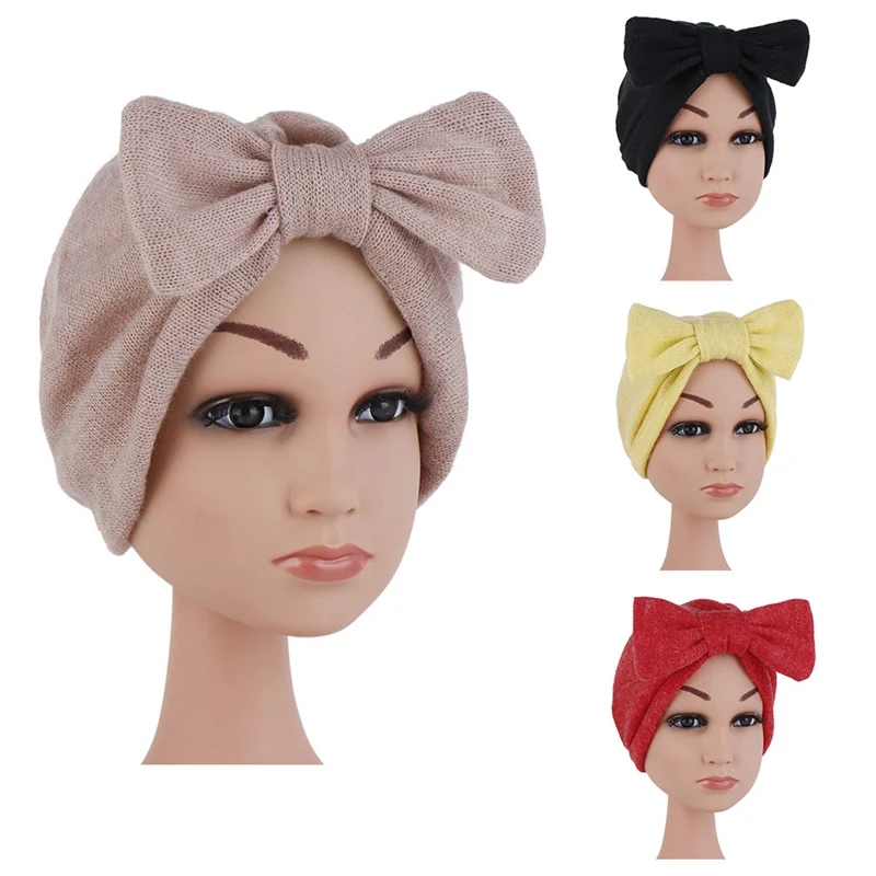 

Hot Sale Cute Baby Girl Bowknot Warm Winter Hat Children Baby Girls Knitting Hat Beanie Turban Head Wrap Cap Pile Cap