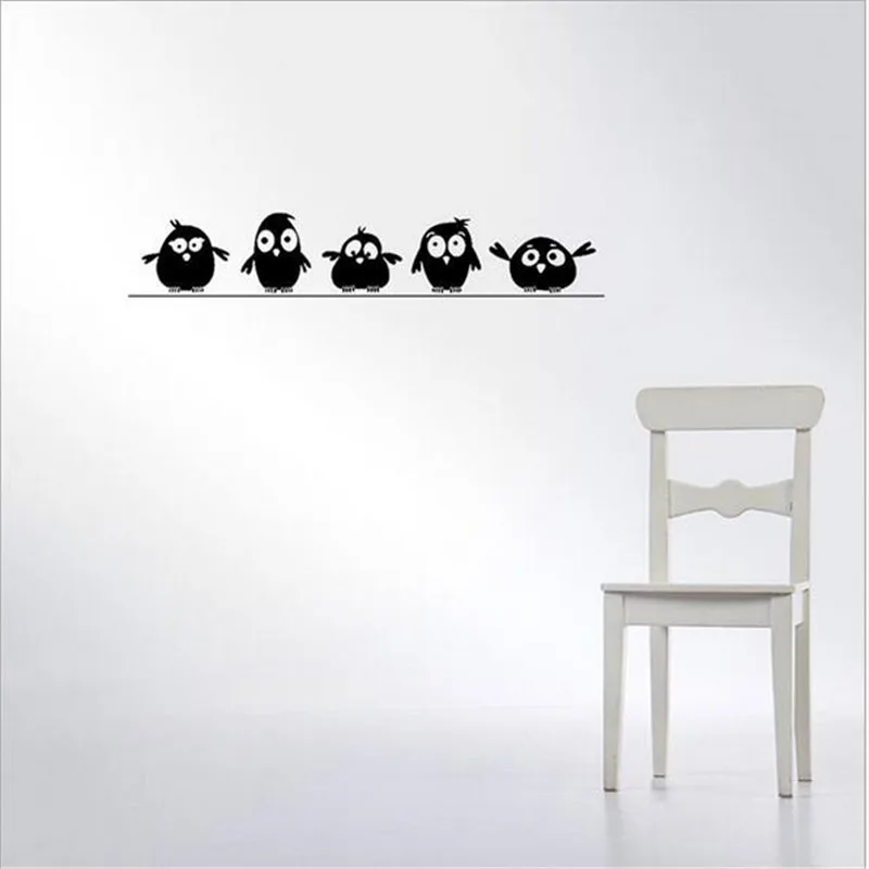 1PCS Carved New Five Black Bird Small Wall Stickers For Kids Rooms FUNNY Home Decorative Sticker Wall Decor DOOR STICKER 10*57CM