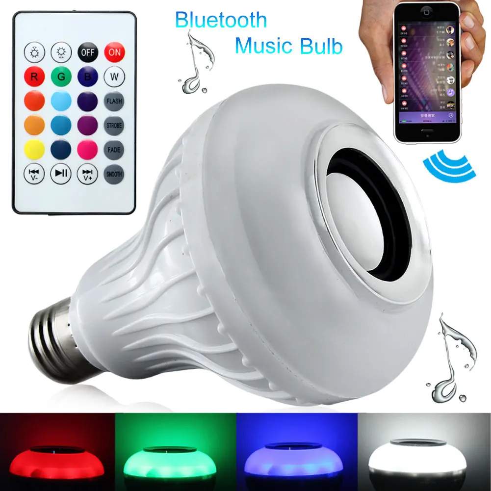 

6W E27 RGB Bulb Control Colorful Music LED Light Wireless Bluetooth 3.0 Speaker 24 Key IR Remote Controller Audio Bluetooth Bulb