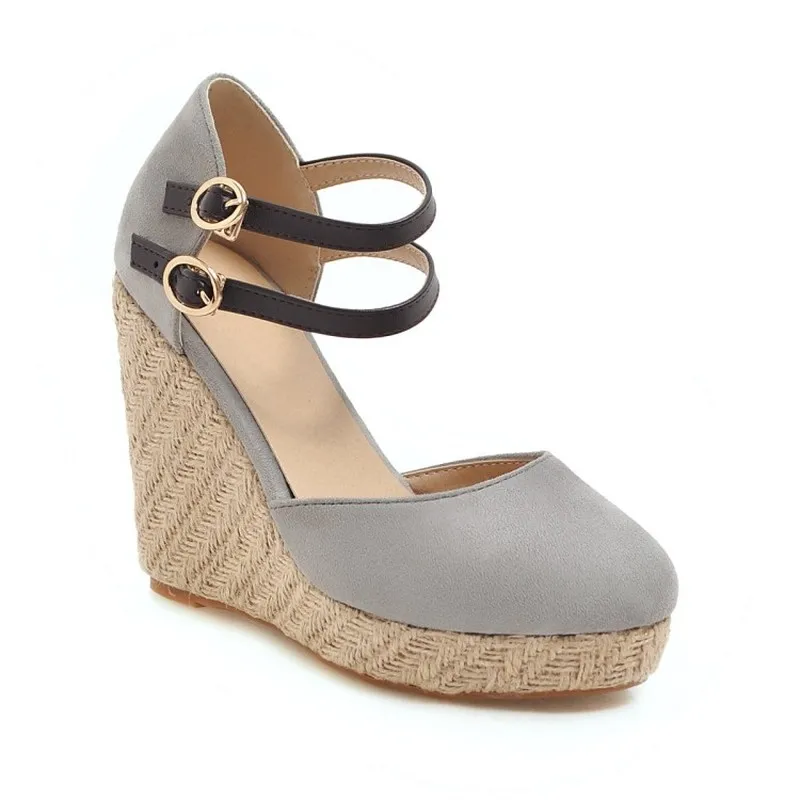 Women's Pumps Super High Heels Shoes Round Toe Wedges Buckle Platform 2019 Sexy New Fashion Party Green Gray Big Size 34-43