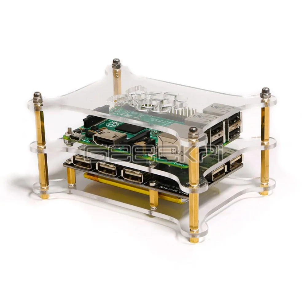 Двухслойный прозрачный акриловый чехол GeeekPi корпус с логотипом для Raspberry Pi 3/2