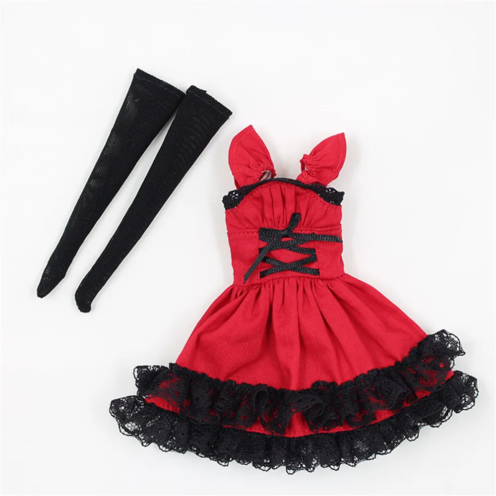 

blyth doll clothes Red theme dress with socks suitable for joint body doll icy licca Azone doll