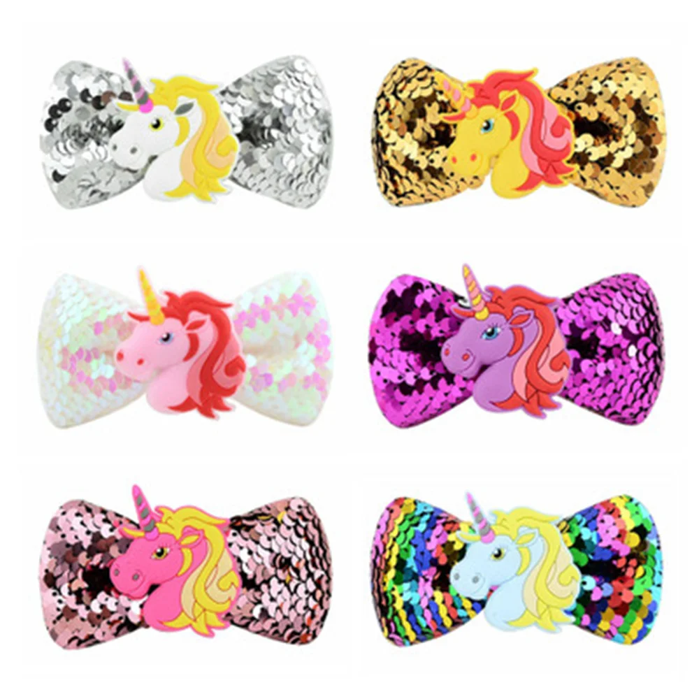 Large Rainbow Unicorn Bow knot Hair Clips Hairgrip Cute Bebe Kids