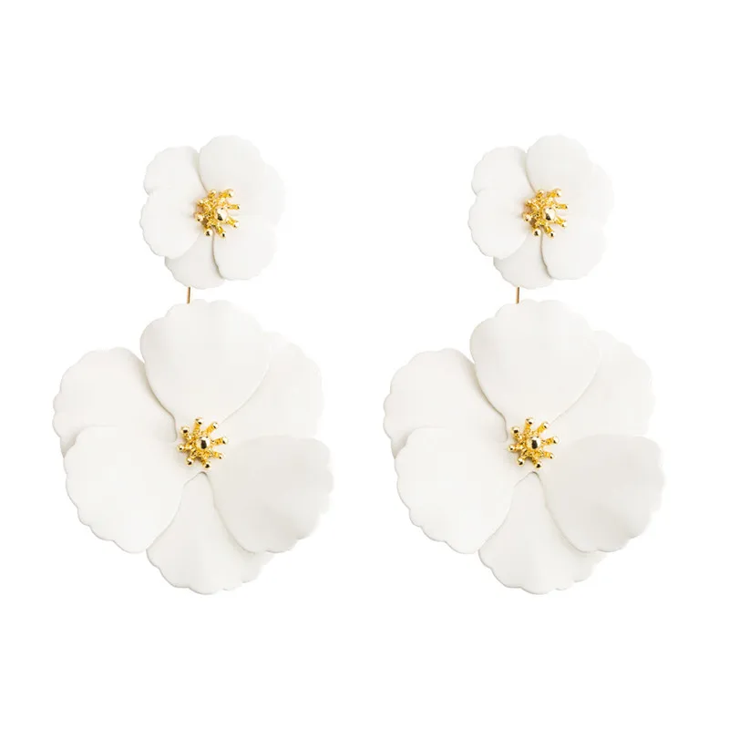 

Multi-layers Double Flower Drop Earrings for Women Bohemian Hyperbole Vintage Female White Floral Ear Jewelry ET963