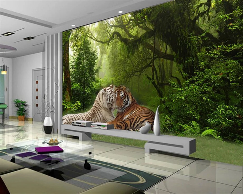 Us 885 41 Di Scontobeibehang Personalizzato Carta Da Parati Soggiorno Camera Da Letto Sfondo 3d Carta Da Parati Foresta Tiger Giungla Divano Tv