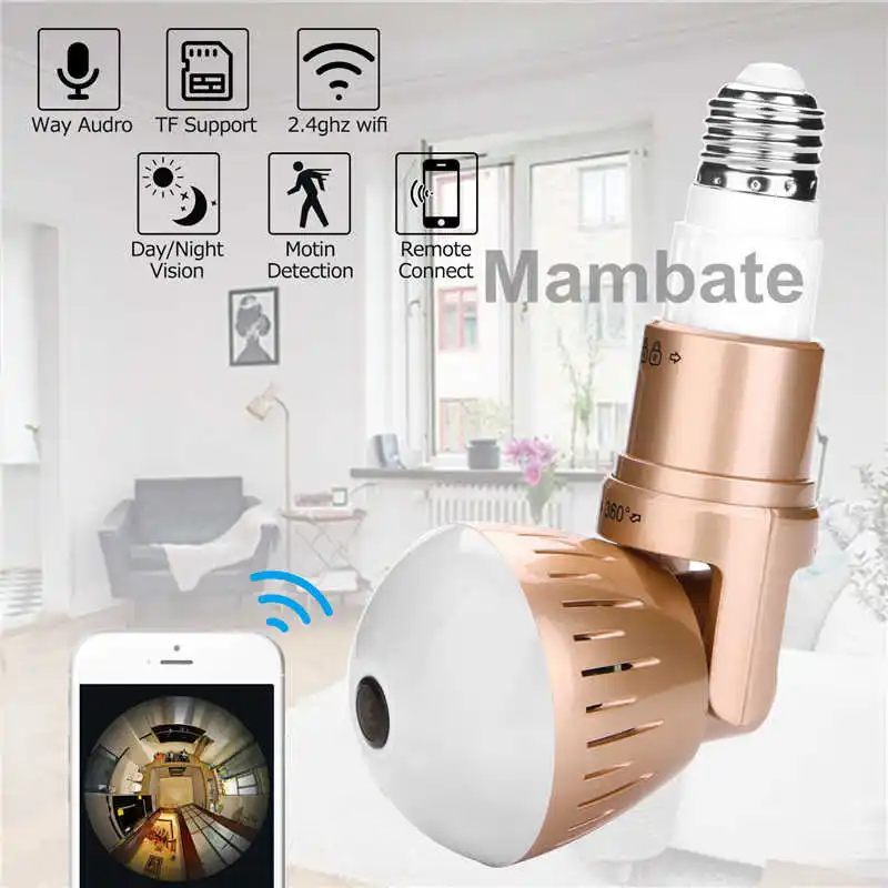 

360 Degree 1080P HD Panorama Monitor Panoramic Wireless Wifi IP Light Bulb Security Camera Home Monitor