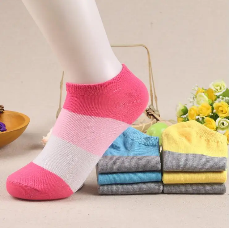 Ankle Socks Three Color Strip Cotton Elastic Short Ship Candy Color