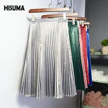 Весна Женская высокая талия винтажная металлическая плиссированная юбка бюст юбки средней длины консервативный стиль