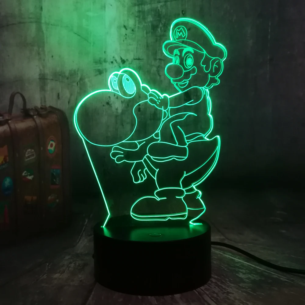 

Game Action Figure Cute Super Mario Riding Dinosaur 3D LED Night Light 7 Colors Table Lamp Decor Home Party Kids Toys Birthday