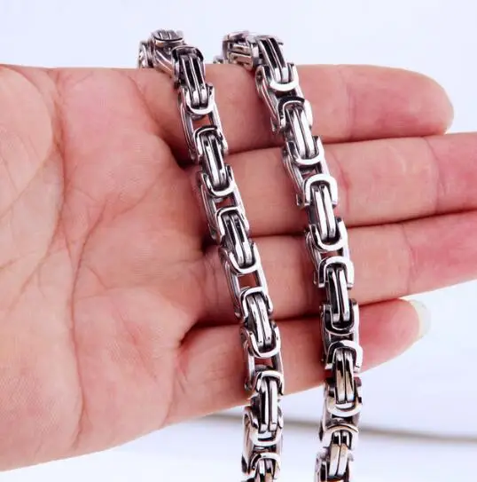 

8"-36" Customized Size 5/8mm Width For Choose Silver Stainless Steel Byzantine Box Chain Men's Boy's Necklaces Never Fade