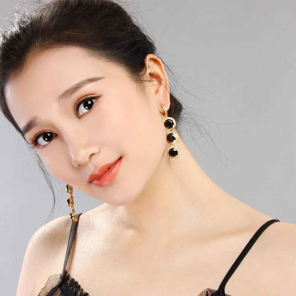 New Style Big round stone 6 colors dangling earrings women Luxurious accessories Red and White color Trendy jewelry for bridal