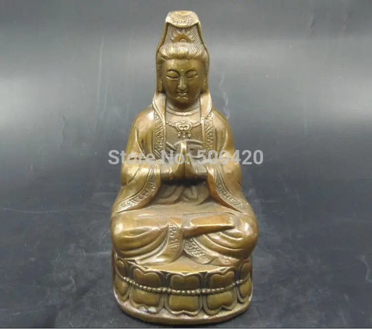 

fast Shipping5.11''Chinese Copper Buddhism Seat Lotus Flower Kwan-yin Guan Yin Goddess Statue