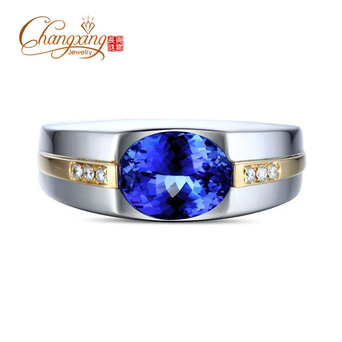 1.85ct AAA мигающий синий Танзанит бриллиант мужское обручальное кольцо 14k золото|gold