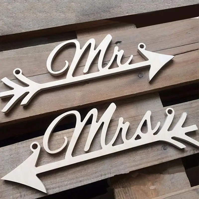 

2pcs/set Mr & Mrs Arrow Signs photography Prop Rustic Wood Wedding Sign DIY Party Chair Decoration #A30