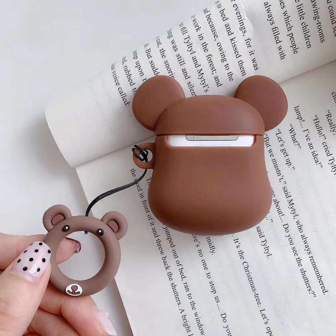 Чехол для AirPods с милым динозавром, авокадо, мультяшным медведем, силиконовый чехол для наушников с кольцом на ремешке, чехол для Apple Air pods, 2 Чехол, fundas