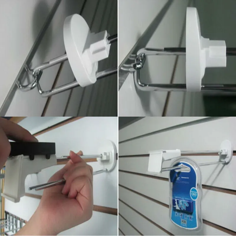 

150mm white color magnetic display hook for slatwall price tag hanger anti lost security function lockpick hooks