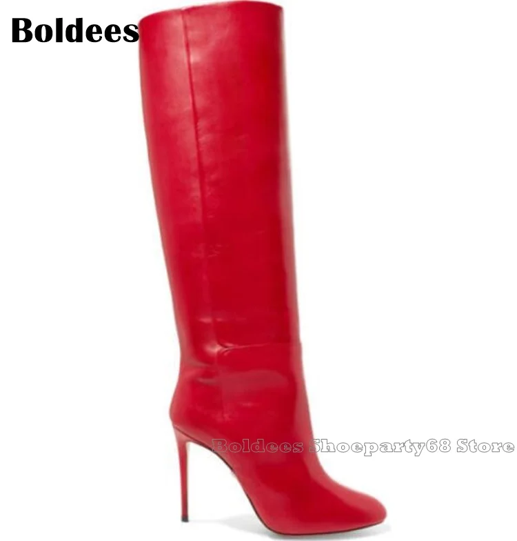Longueur Showed Mujer Pur Mode Pointu Conception À As Bottes En D'hiver Cuir Talons Genou Rouge Spectacle Botines Hauts Color LVMUzSjqpG
