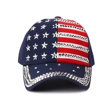Бейсболка искристый горный хрусталь декоративная с принтом в виде американского флага головной убор Спортивная одежда для улицы с регулируемой застежкой сзади