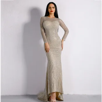

Spring 2019 Dress Celebrity Full O Neck Flash Sequined Women Elegant Hollow Out Night Club Body con Party Dresses Wholesale