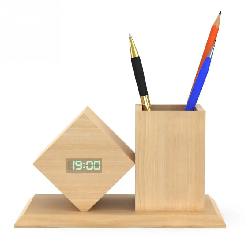 Buy YOUTHINK Pen Holder LED Cube Wooden Alarm Clock