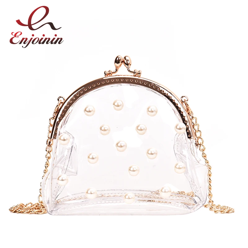 

Fashion Transparent PVC Pearl Shell Ladies Daily Casual Shoulder Bag Tote Crossbody Mini Bag Women Clutch Bag Pouch Handbag Flap