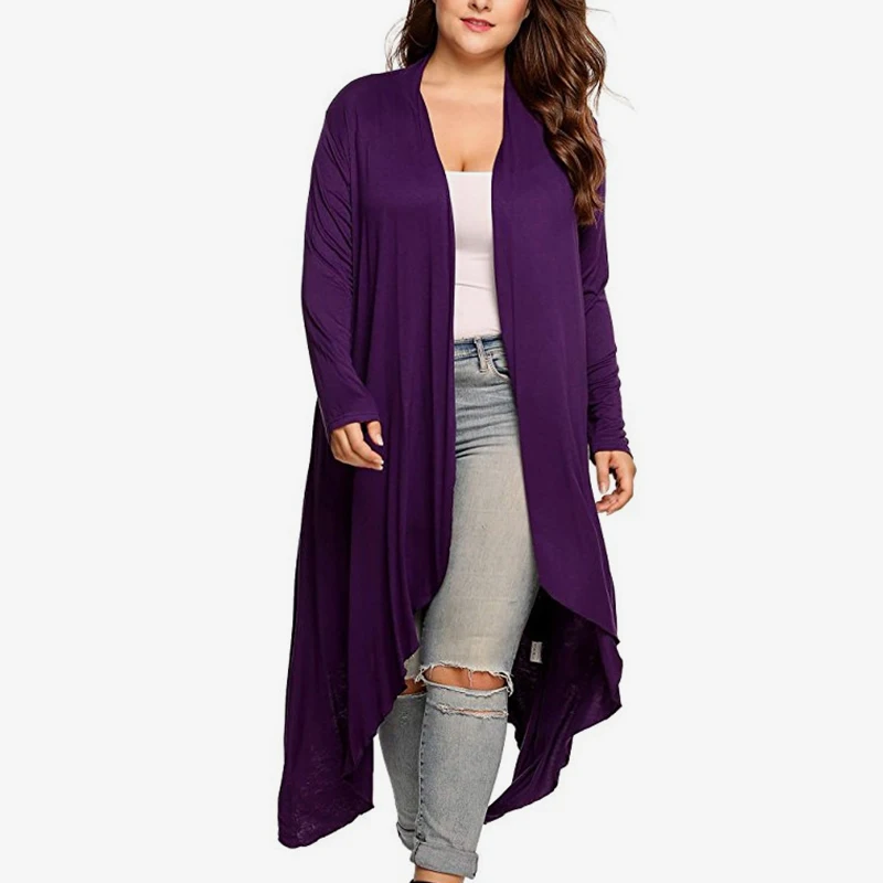 Irregular Solid Kimono Long Women's Caidigan Robe Full Sleeve Feminine Shirts 2019 Autumn Women Casual Tops Plus Size XL-5XL
